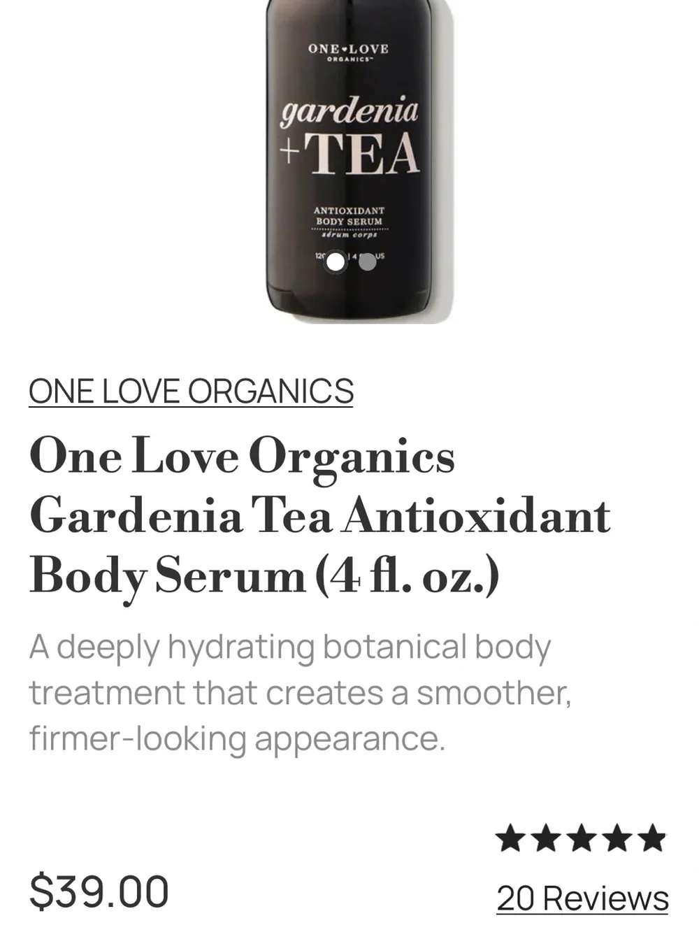 NEW in Box Gardenia + Tea Antioxidant Body Serum from One Love Organics 4 fl oz